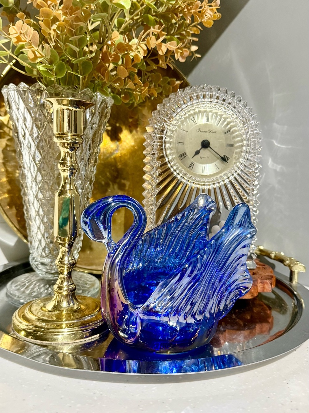 Handblown Cobalt Blue Glass Swan Figurine - Home Art Accent